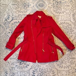Michael Kors Red Trench Coat with Gold Hardware